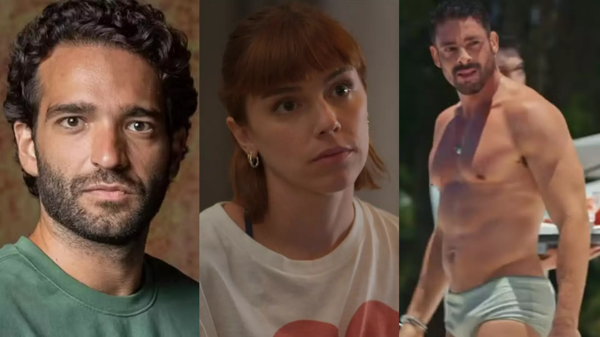 Afonso (Humberto Carrão), Solange (Alice Wegmann) e César (Cauã Reymond) de Vale Tudo
