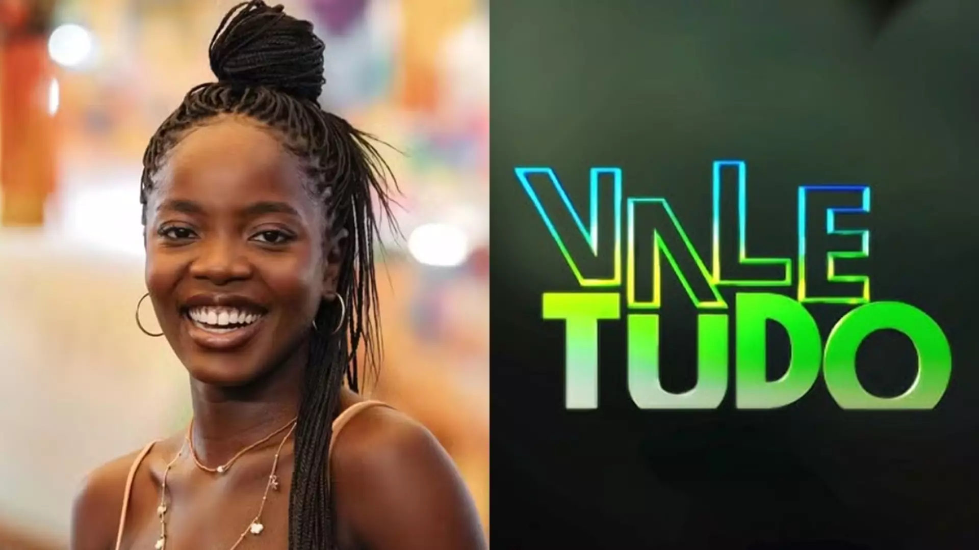 Clara Moneke como Leona, a protagonista de Dona de Mim, e o logo de Vale Tudo