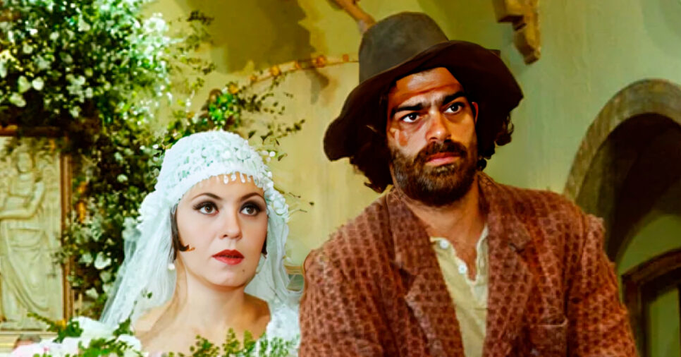 Catarina (Adriana Esteves) e Petruchio (Eduardo Moscovis) em O Cravo e a Rosa