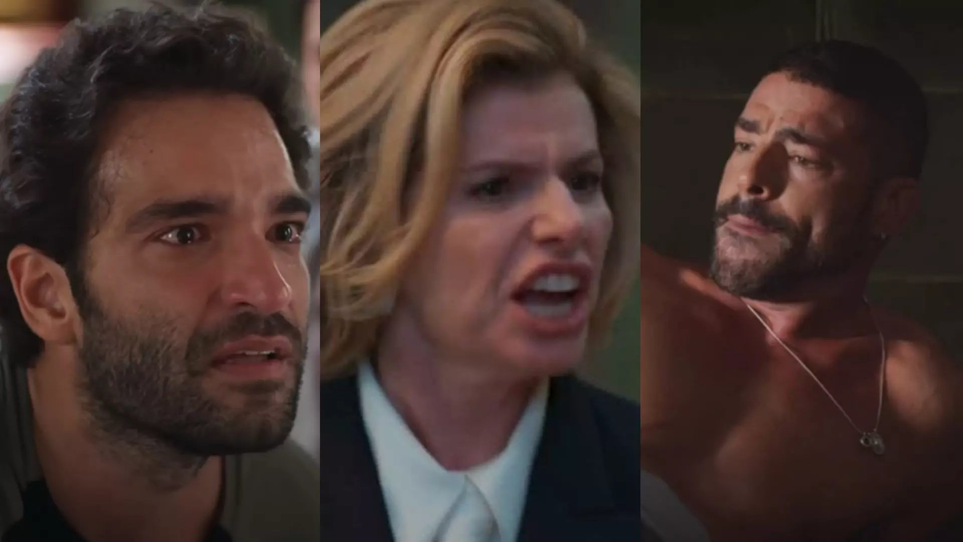 Afonso (Humberto Carrão), Odete (Debora Bloch) e César (Cauã Reymond) de Vale Tudo