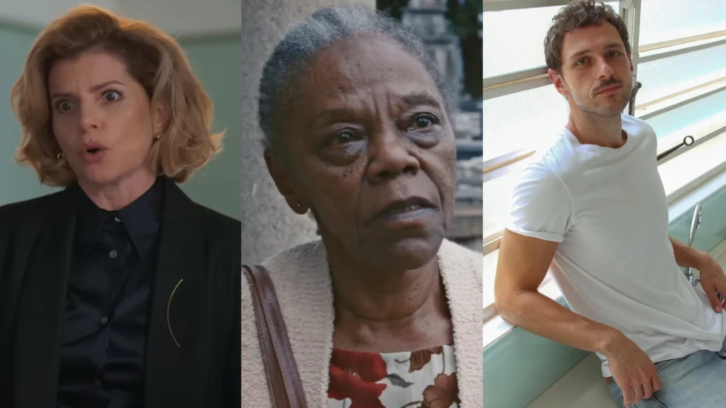 Odete (Debora Bloch), Nice (Teca Pereira) e Leonardo (Guilherme Magon) de Vale Tudo