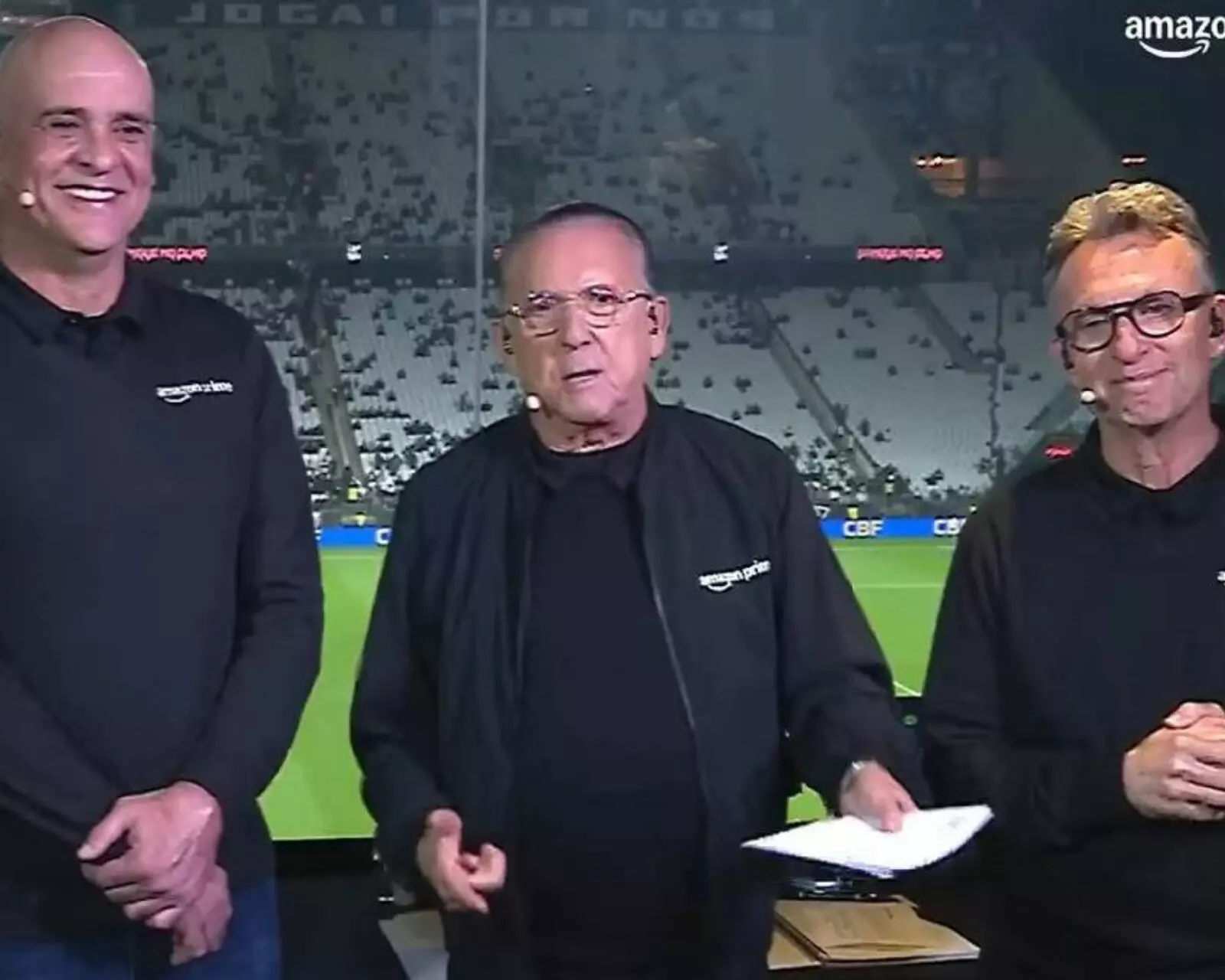 Galvão Bueno com Marcos e Neto na transmissão de Corinthians x Palmeiras