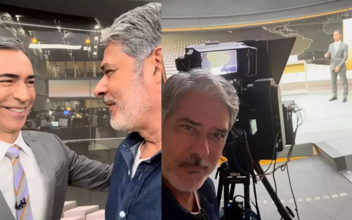 César Tralli e William Bonner nos bastidores do Jornal Hoje