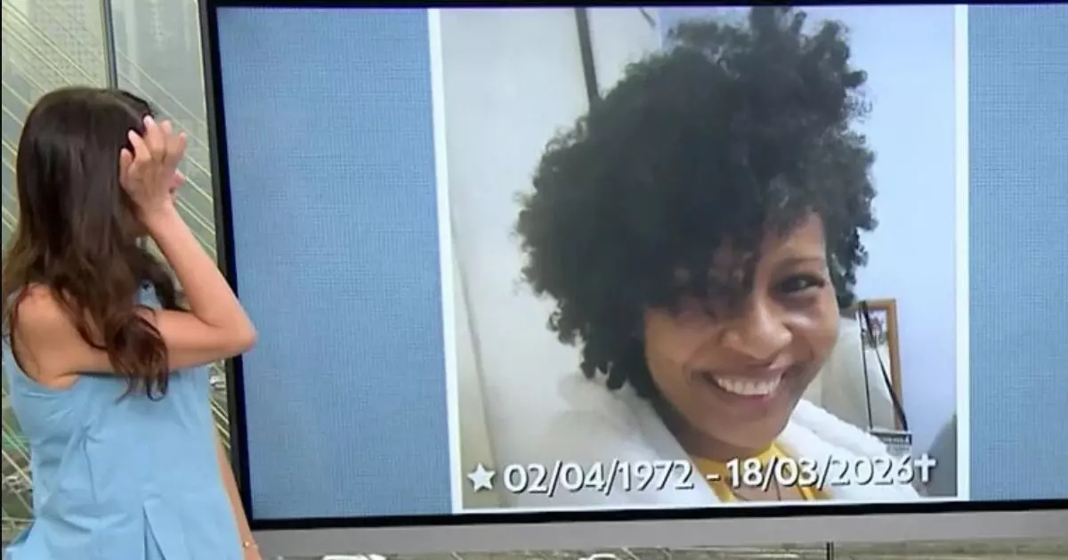 Sabina Simonato não conseguiu conter as lágrimas ao anunciar a morte da produtora de reportagem Fernanda Santos, de 53 anos