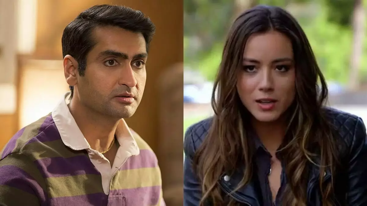 Kumail Nanjiani (Eternos) e Chloe Bennet (Agentes da Shield)